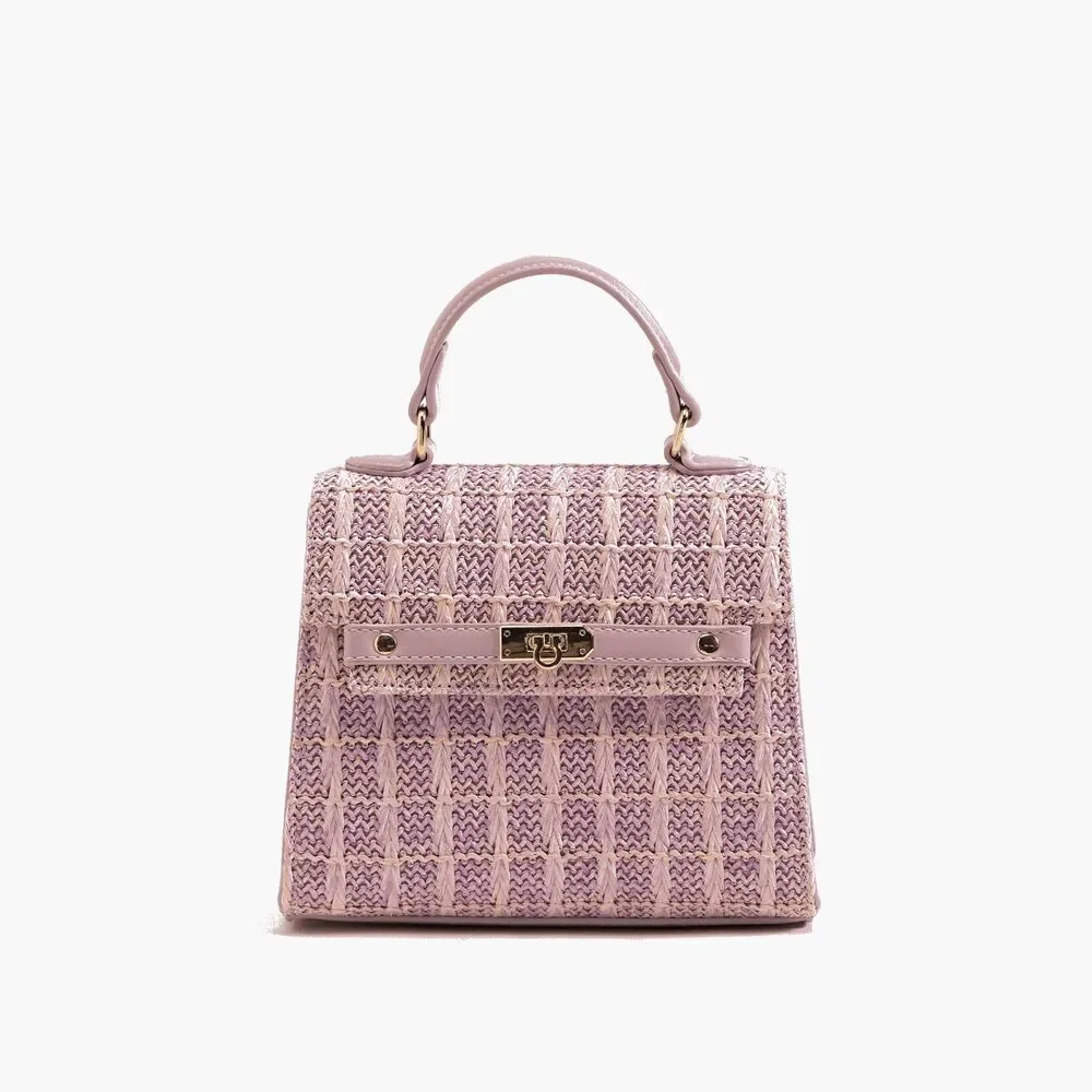 Mini style kelly purple woven tweed straw lilac pastel bag new